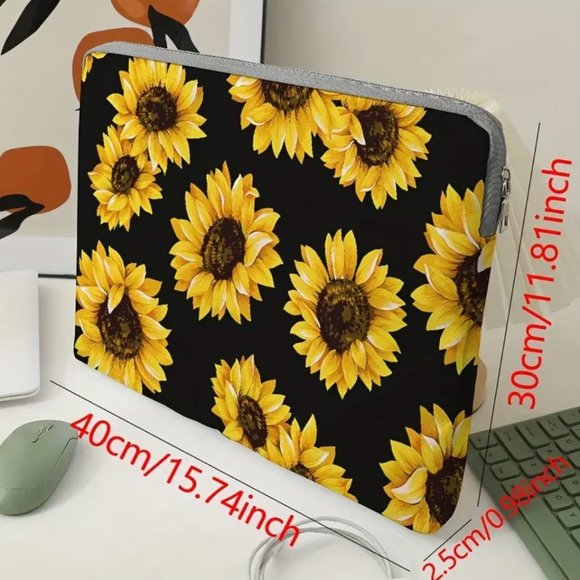 Sunflower Floral Pattern Fabric Laptop Sleeve Soft Computer Case NEW - Picture 2 of 9